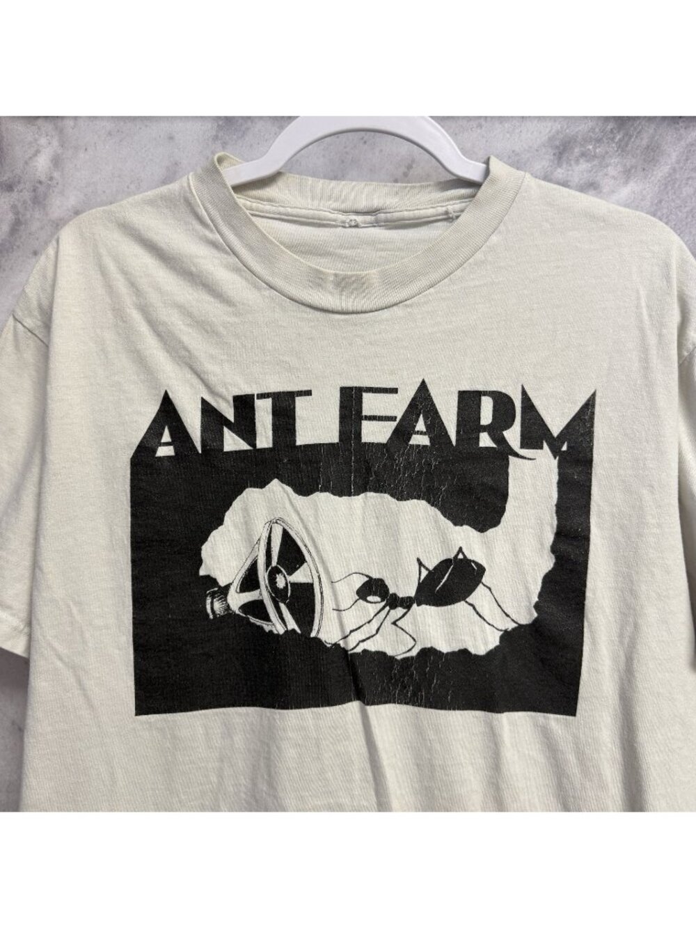 Ant Farm Graphic T Shirt Vintage Style Mens Large White Black Print